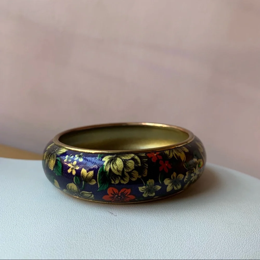 Vintage Floral Pattern Enamel Cloisonne Bangle